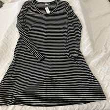 Gap Striped Swing Dress Woman’s Large Black/ White Long Sleeve NWT Comfort $60