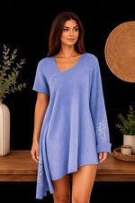 Fashion Nova Blue Ribbed Sweater Dress Draped Sleeve Panel Asymmetrical Large