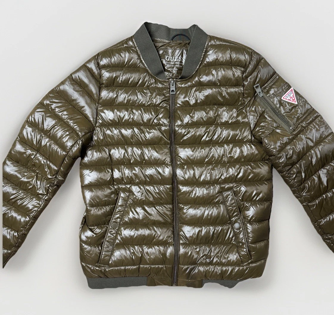 GUESS Puffer Jacket Coat Olive Green Men Size Small Unisex New Without Tags