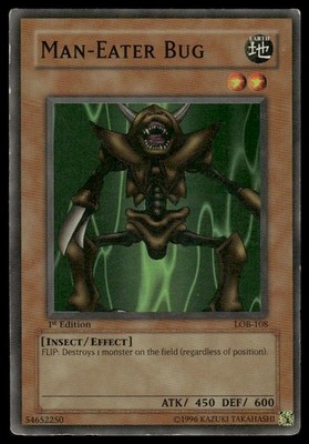 YugiOh Legend of the Blue Eyes Man Eater Bug #LOB-108 1st Edition Rare LP