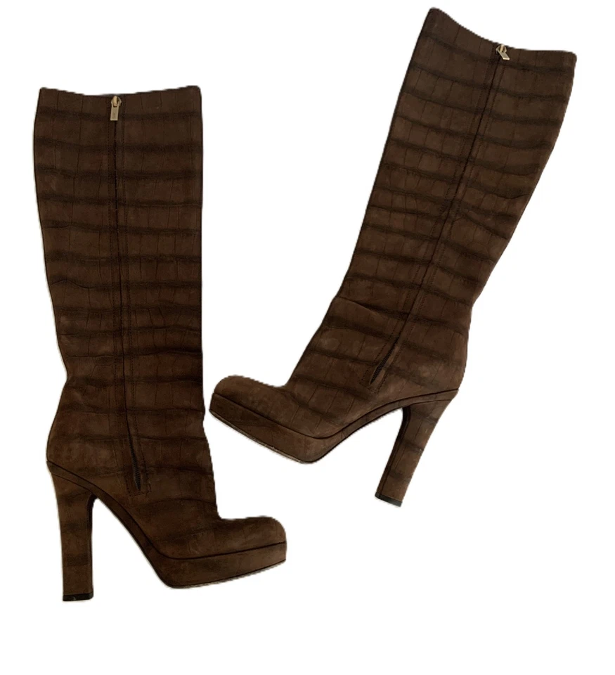 YSL Tribute Platform Boots 38 Knee High Suede Look Italy 1970's Glamour Feel - Image 2 of 4