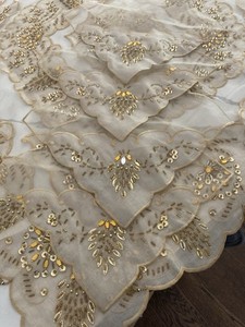 Vintage OrnateHand Beaded Organza Table Topper w/4 Napkins Embroidered Sequins