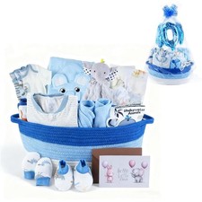 22-Pcs Baby Boy Gift Basket Set, Blue 0-12M Newborn  Premium Baby Shower Gift