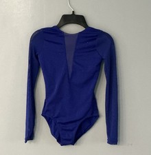 Balera Girls' Sparkly Navy Blue Leotard Size MC Dance Gymnastics See Through LS