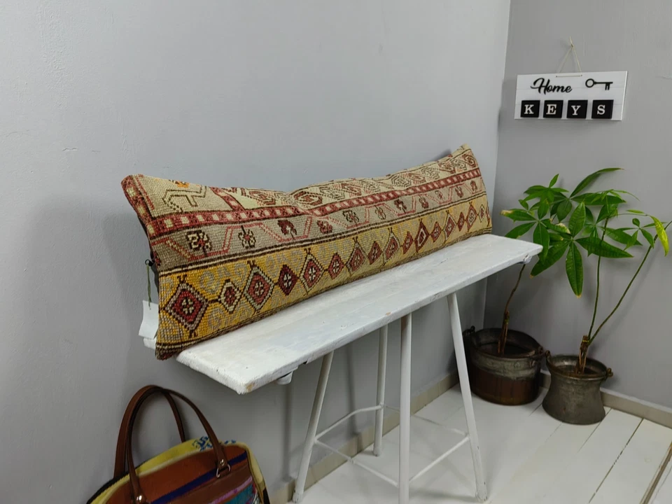 12x48 Turkish Kilim Pillow Cover - Long Lumbar Throw - Vintage Boho Cushion - Image 2 of 4
