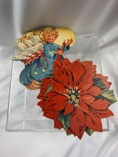 Vintage Cardboard Paper Die Cut Christmas Decorations 9 Angels 7 Poinsettias