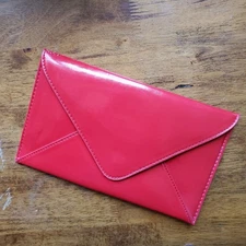 Vintage CLARINS Red Envelope Clutch Purse Cosmetic Bag, faux patent leather