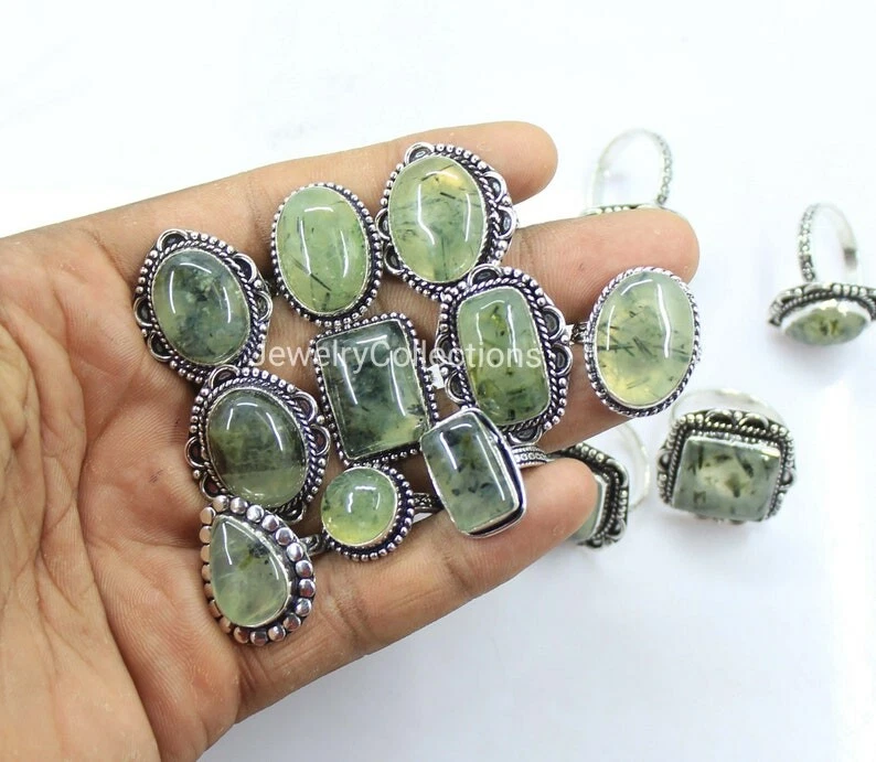 Anel feminino folheado a prata 925 com pedra preciosa pré-nita natural feito à mão B178 - Imagem 2 de 3