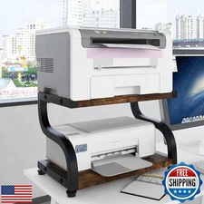 PUNCIA 2 Tiers Small Retro Wood Home Office Desktop Printer Stand Laser Print
