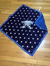 Cloud Island Gray Puppy Dog Blue White Stars Security Blanket/Lovey Satin Trim