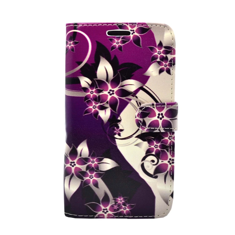 CASE FOR SAMSUNG GALAXY S5 MINI PURPLE CREAM FLOWER PRINT WALLET PU LEATHER - Image 2 of 4