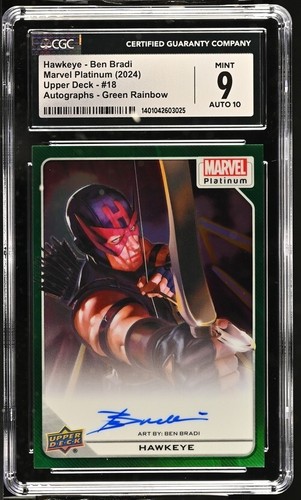 2023 Marvel Platinum HAWKEYE BEN BRADI Artist Auto Green Rainbow /10 CGC 9 10 
