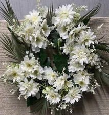  Spring Door Wreath 22-24" White Dahlia Chrysanthemum Floral Wedding Decor