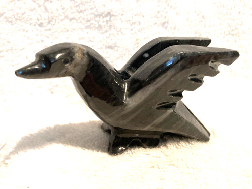 Obsidian Hand Carved Black Raven Bird Figurine 2" T x 3 1/4" x 1" Pencil Holder
