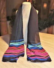 Kathy Ireland oblong scarf wrap; semi sheer poly; 52x29; black pink blues++