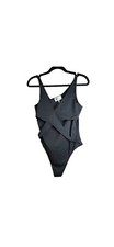 NWT LITA by Ciara Black Criss Cross Overlay Sleeveless Bodysuit Back Sz XS 148