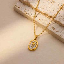 Rose Pendant Necklace for Women - Gold Color Stainless Steel Floral Jewelry