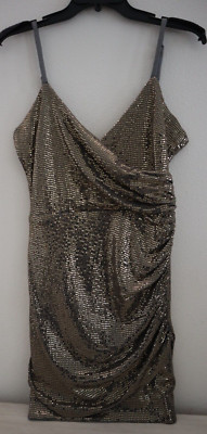 Cosmo Dress The Population Women's Sz S Gold Metallic XoXo Ruched Mini Dress