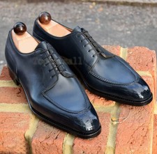 Handmade Men's Leather Oxfords Two Tone Black Burnished Toe Wingtip shoes-845