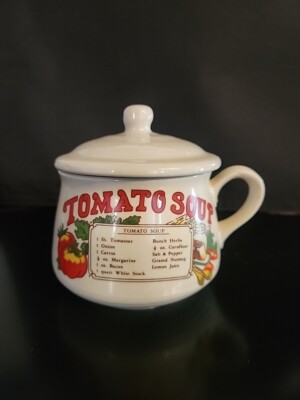 Vintage Tomato Soup RECIPE Mug, Ceramic Cup Bowl with Handle