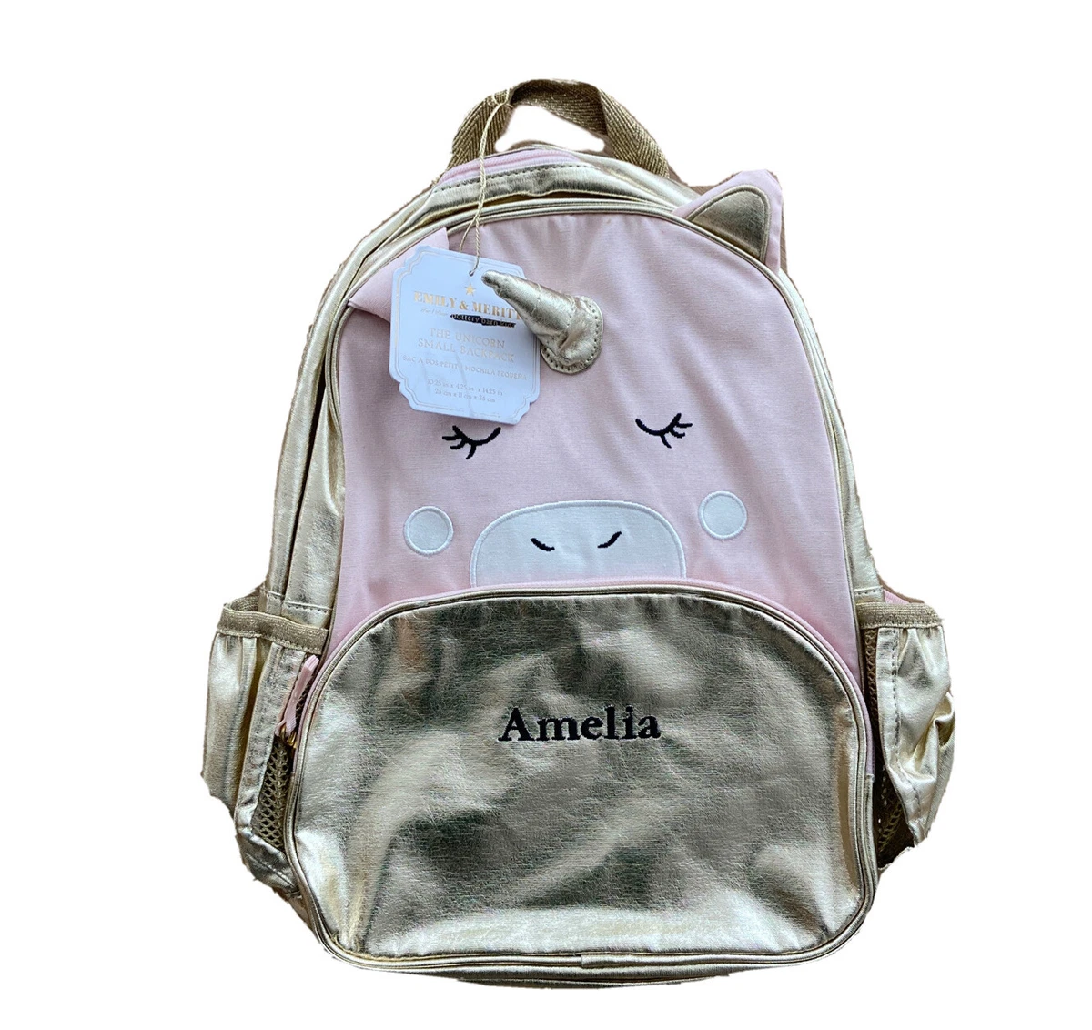 Pottery Barn Kids girls SMALL backpack monogram AMELIA pink Gold
