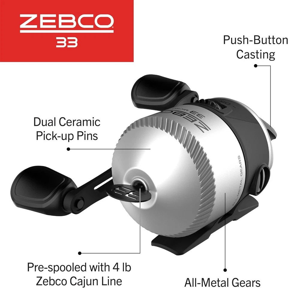 Carrete de pesca Zebco 33 Spincast, recuperación cambiable derecha o izquierda, incorporado Foto 4 de 4