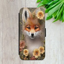 FOX FLIP FOR IPHONE SAMSUNG GOOGLE WALLET PHONE CASE COVER FLORAL ROSE ART GIFT