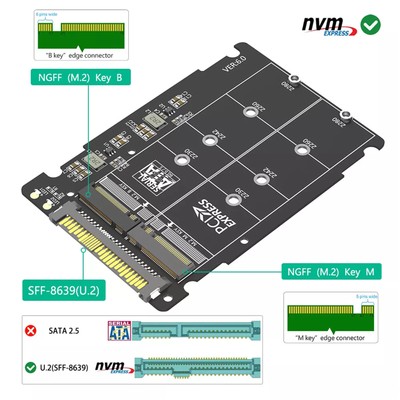 2 in 1 M.2 NVME PCI-E / NGFF SATA SSD auf U.2 SFF-8639 Combo Adapter Neu