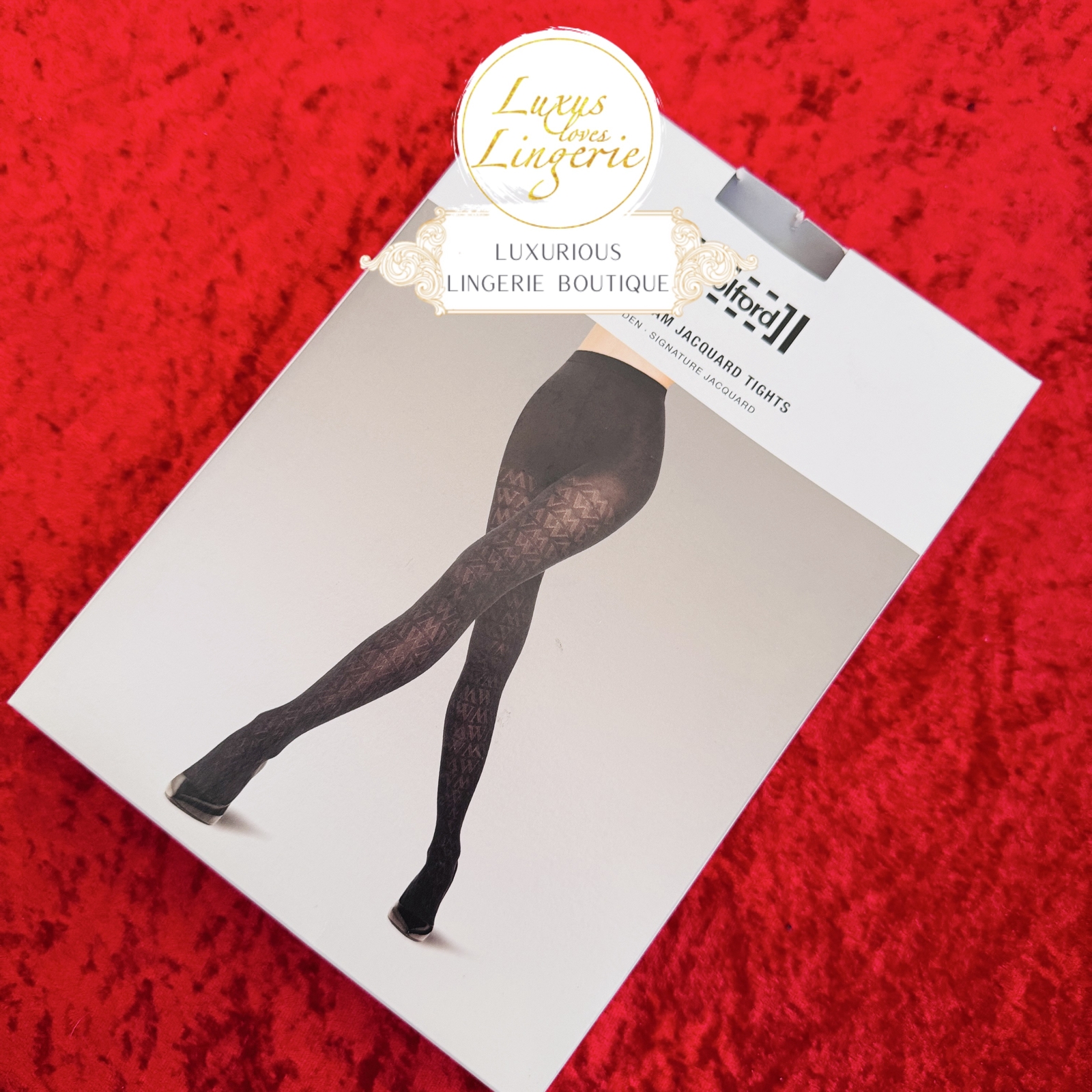 Monogram Jacquard Tights by Wolford Large Black Schwarz Pantyhose Logo Design