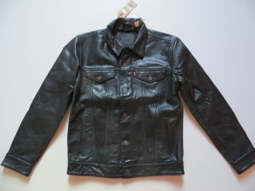 Levi's Herren Echt Leder Jeansjacke Gr. L Schwarz NEU ! Biker Jacke Lederjacke ! - Afbeelding 1 van 6