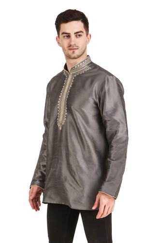Men's Indian Dupin Embroidered Short Kurta Casual Shirt Long Sleeve Top AN790 - Picture 4 of 32