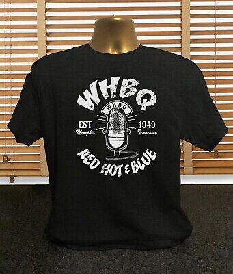 Men's Rockabilly T Shirt Front & Back WHBQ Red Hot & Blue Memphis Tennessee 
