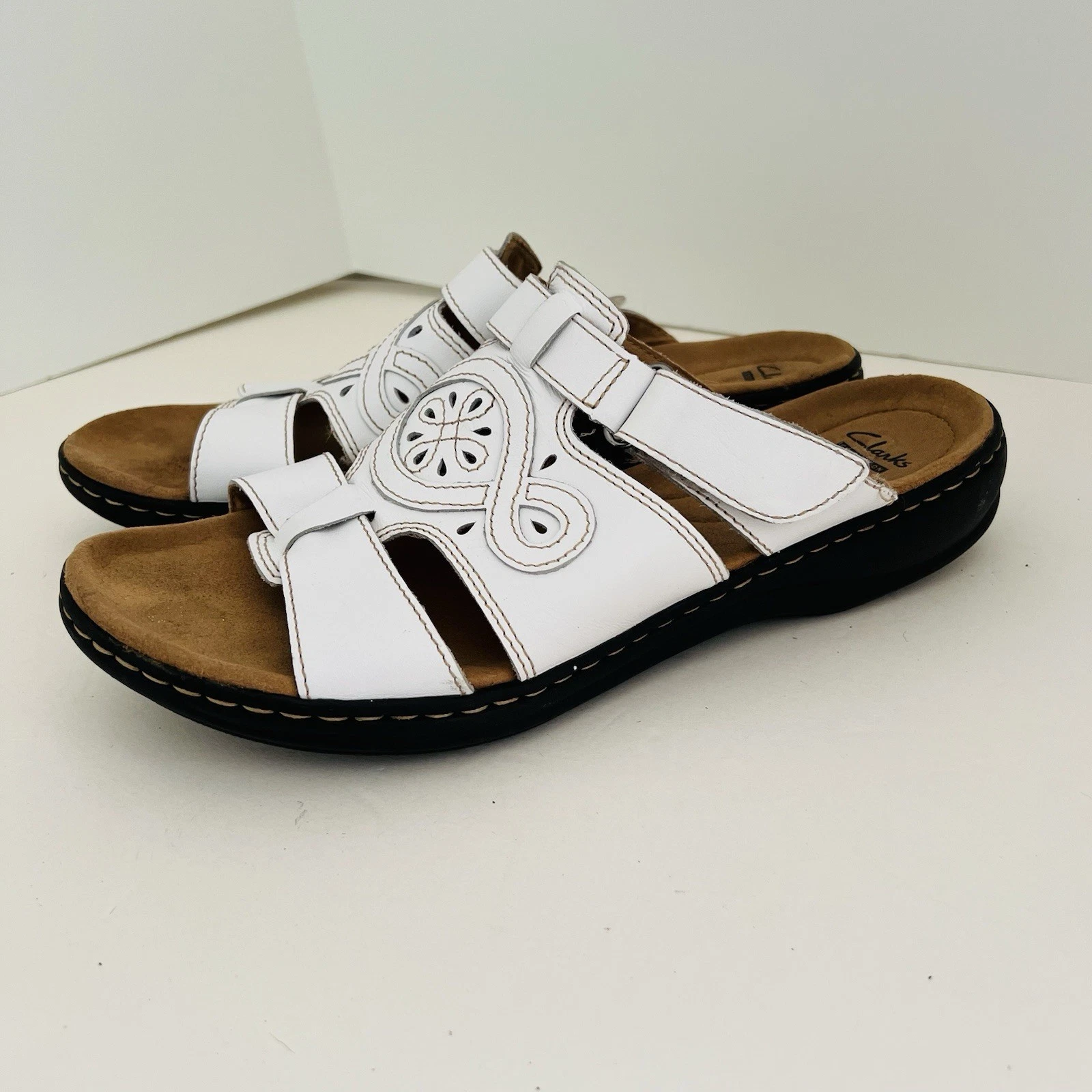 CLARKS COLLECTION sandali donna bianchi slide on punta aperta taglia 11