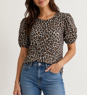 A.L.C. NEW Leopard Short Sleeve Crew Neck Pullover Shirt Top Blouse Size XS