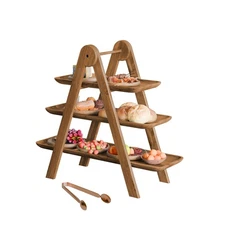 ACACIA WOOD COLLAPSIBLE FOOD DISPLAY STAND MULTIFUNCTIONAL KITCHEN ESSENTIAL FOR