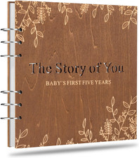 Baby Memory Book Wooden Keepsake Album Gender Neutral from Pregnancy to Age 5