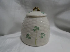Belleek Shamrock, Ireland: Marmalade Jar & Lid, No Notch on Lid, 3 3/4" Tall