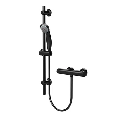 WELOVE Round Exposed Thermostatic Bar Shower Valve & Slide Rail Kit Matte Black