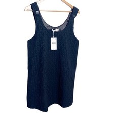 NWT MNG Mango Quilted Pinafore Dress Black Sleeveless Button Shoulder