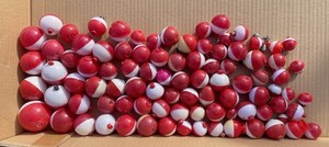 HUGE Lot of 90 Vintage FISHING BOBBERS Red/White Plastic Sized 1" to 2-1/2"
