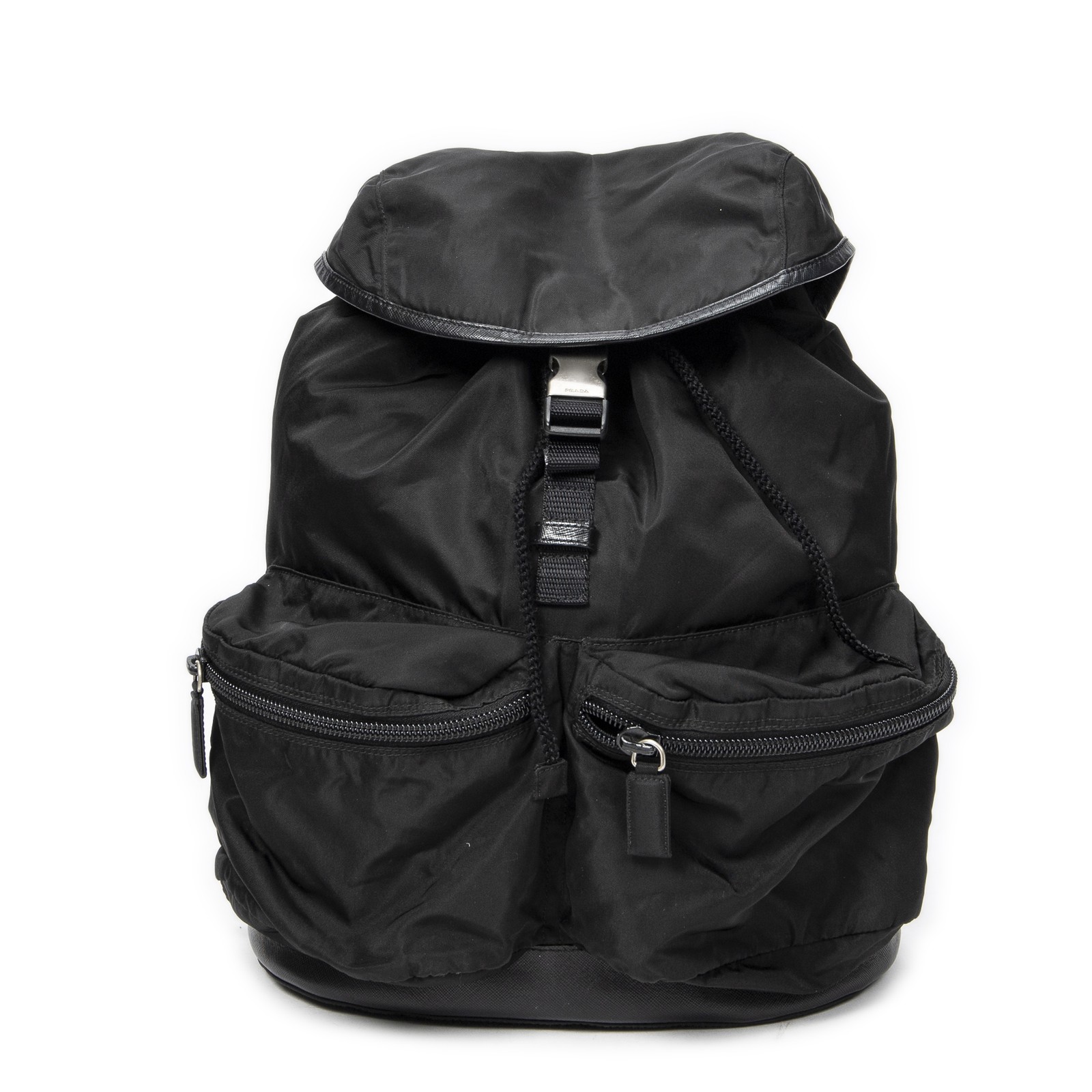 Prada Black Double Pocket Drawstring Backpack Bac… - image 1