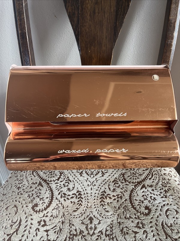 Mid-Century Lincoln Beauty Ware Copper/pink Paper Towel & Wax Paper Wall Mount