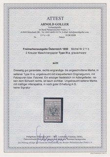 =Austria Mi.Nr.2 Yb (IIIa) Certificado Goller BPP ¡Rara pieza excelente! FB 2700. =