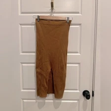 Grade & Gather Bodycon Knit Midi Skirt-Tan-Small