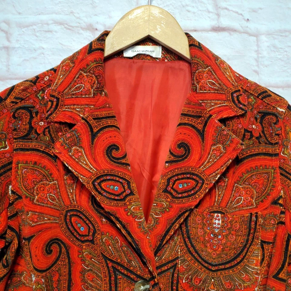 Chaqueta Isaac Mizrahi Mujer 10 Rojo Paisley Pana Gale Boho Chic Blazer Y2K Foto 4 de 4