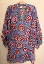Cabi Shift Dress Size XS Chiffon Blue Floral Semi Sheer Balloon Sleeve Flowy