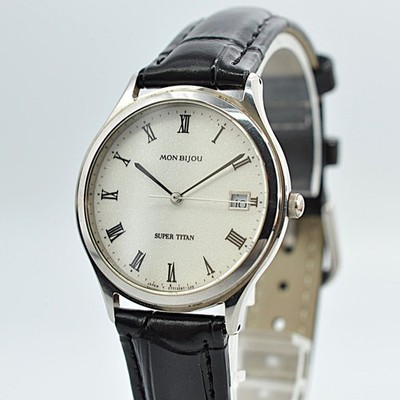 Orient Monbijou Quartz Men's Watch Black Leather Band White Dial Authentic