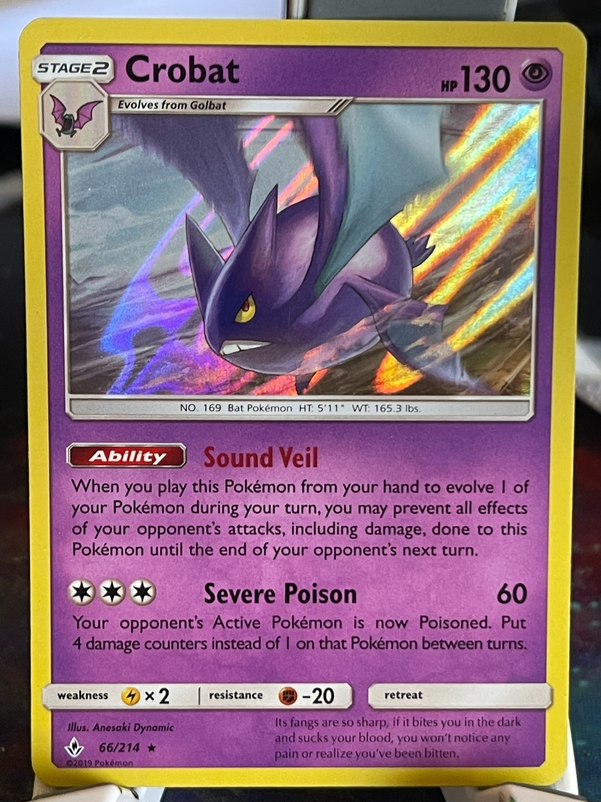 POKEMON CROBAT 66/214 RARE HOLOFOIL UNBROKEN BONDS NM CARD