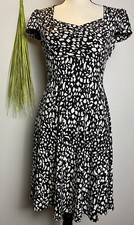 Tahari Womens Dress Size 4P Black White Geometric Fit & Flare Empire Waist Cute!