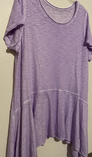 Lane Bryant 18/20 Top Baby Doll Short Slv Shark Bite Hem Lilac Purple 2XL Cotton - Picture 2 of 15
